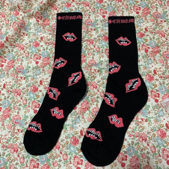 chrome hearts red lips black cotton socks - Picture 1 of 7